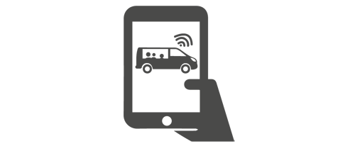 Grafische Darstellung mit einem Handy und einem Rufbus